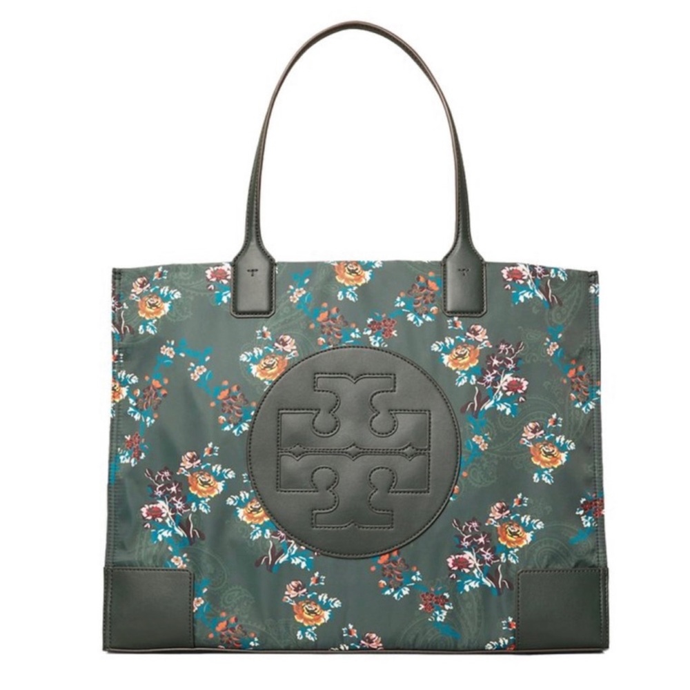Tory Burch Nylon Printed Ella Tote French Paisley Floral Green